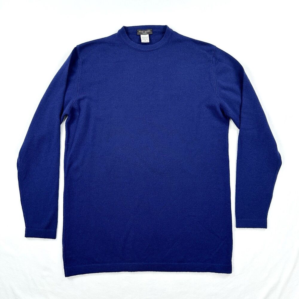 Henri Bendel Sweater Womens Size P Extra Fine Merino Wool Italy Blue Medium Fit